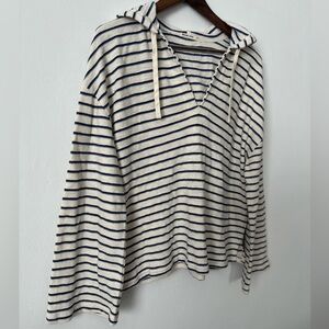 Marine Layer Cream & Navy Striped Hooded Pullover Top